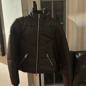 Walter Baker leather puffer style jacket, slightly cropped, brown